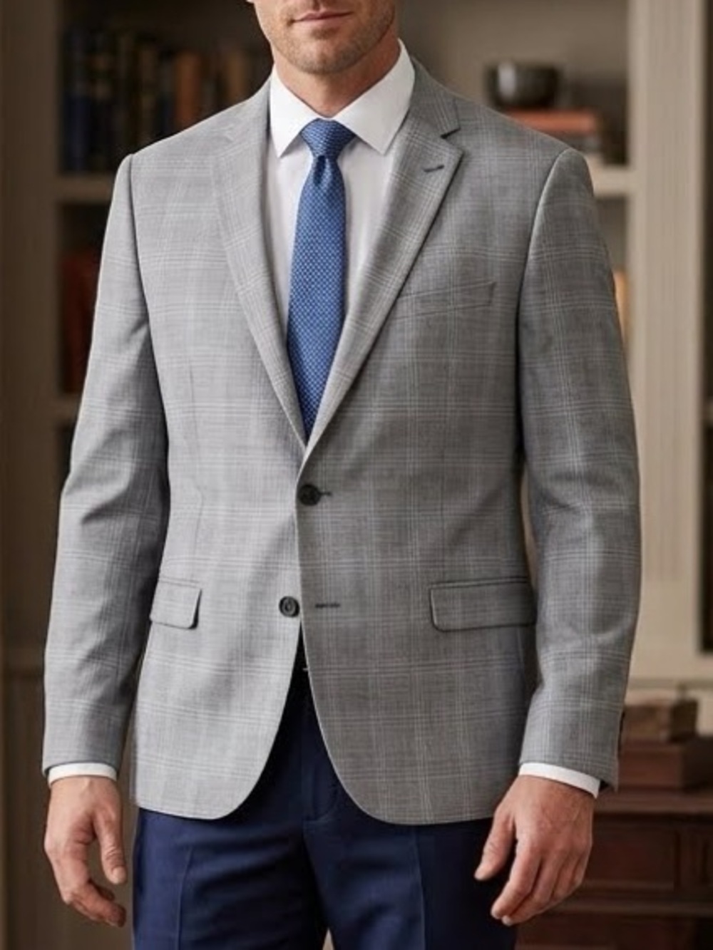 Ben Sherman Men's Grey Plaid Premium Wool Blazer Sport Coat- 44 inch